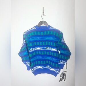 GROUND CONTROL VINTAGE 90s‎ Long Sleeved Sweater Blue Geometric NWT | Small